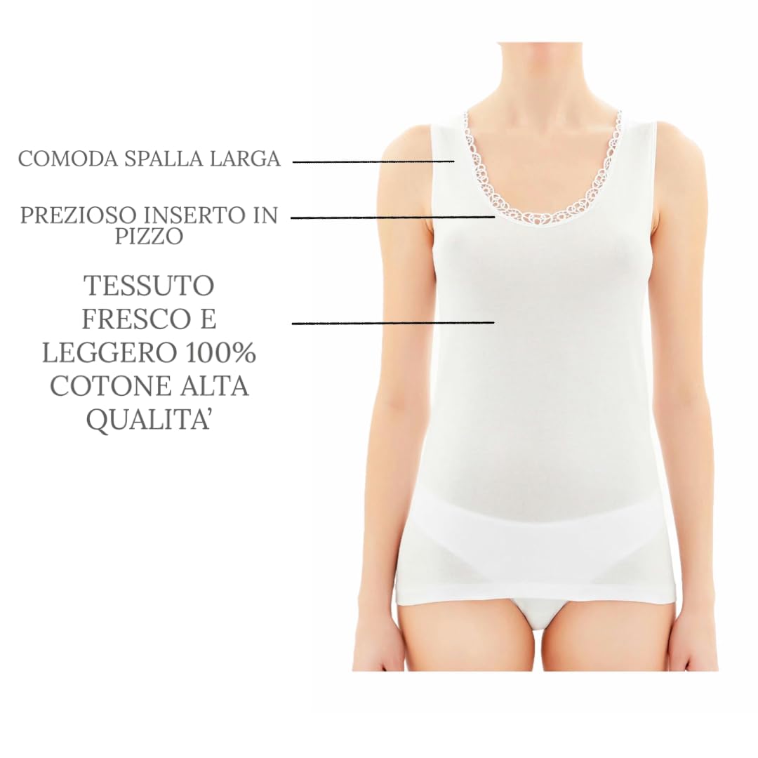 3-6 Pezzi Canotta Intima Pizzo 100% Cotone Mercerizzato Spalla Larga Canottiera Intima Donna Cotone Leggero Top Donna Spalla Larga 26-11