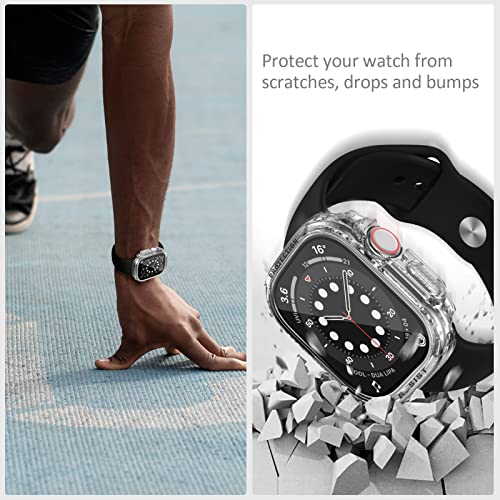 SPGUARD 2 Pezzi Custodia Rigida per Apple Watch Ultra 49mm, HD Trasparente Custodia Protettiva in Vetro Temperato Duro per iWatch 49mm Full Cover Protettiva Custodia