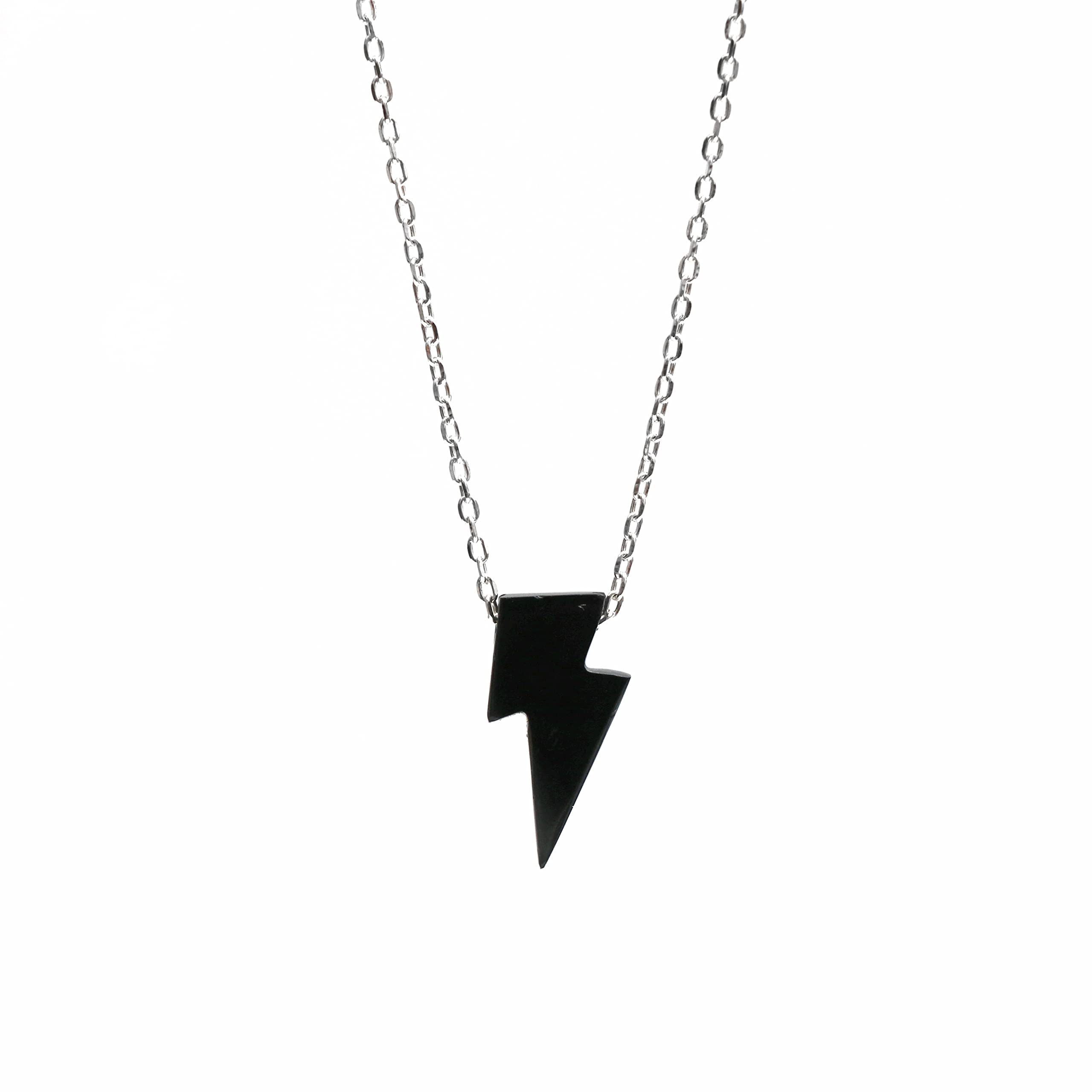 GemInspire Lightning Bolt Necklace, Black Onyx Pendant for Women, Handcarved Necklaces, 925 Silver, Birthstone, Handmade, Trending Gift for Her (Black Onyx)