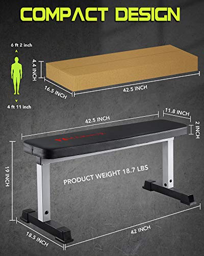 MARNUR Flat Weight Bench 600 LBS Capacity - 42 x 18.5 x 19” Fitness Utility Dumbbell Bench for Weight Training Exercise Home Gym