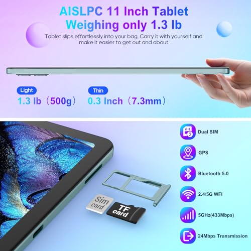 Image of AISLPC 11 Inch Tablet Android 13 Tablets 16GB RAM+256GB ROM+1TB Expand Octa-Core Tablets PC with Dual SIM Card Slot, 2K 2000 x 1200 Display, 8+13MP Dual Camera, Bluetooth5.0, GPS, 5G /2.4G WiFi