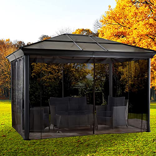 Softclub Gazebo Mosquito Netting Replacement 10' x 12' x 7'1'', Universal 4-Panel Screen Sidewall with Zipper, Black (Mosquito Net Only) - Thumbnail 5