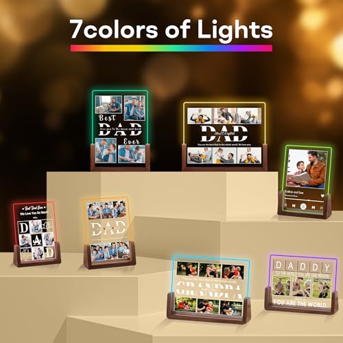Personalized Fathers Day Birthday Gifts for Dad from Wife Daughter Custom Dad Gifts from Son Kids Customized Walnut Frame Acrylic Plaque with Pictures Gifts for Papa Daddy LED Night Light with Photos - Image 5