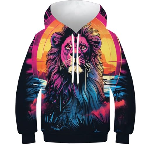 Sweat à capuche enfant imprimé lion 3D 11-13 ans