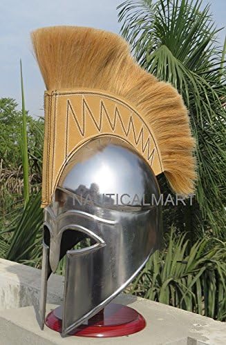 NauticalMart Medieval Warrior Greek Corinthian Helmet with Golden Cream Plume Spartan Armor Costume