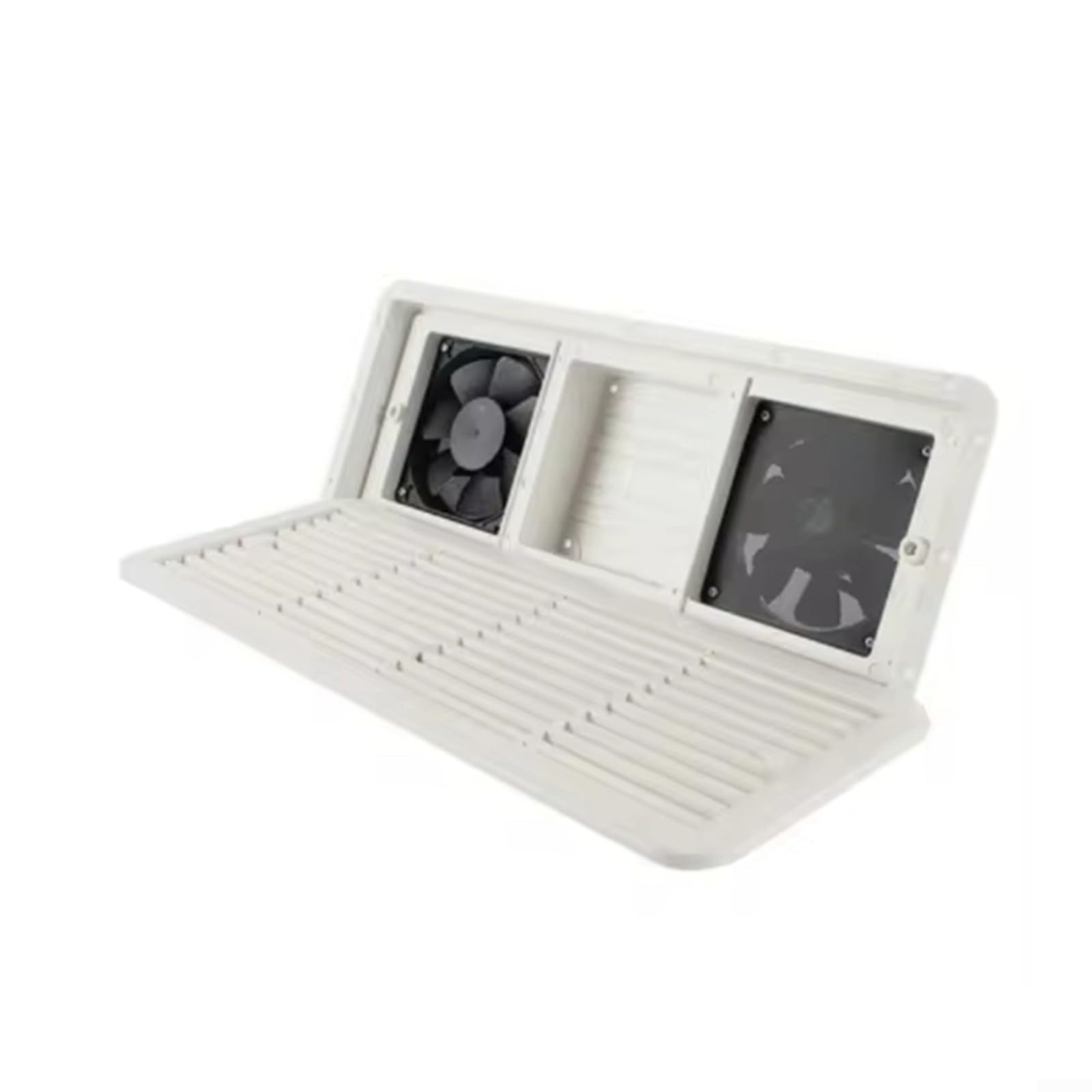 RV-Seitenlüftungs-Kühlschrankventilator, Doppelventilator, Ablufteinlass mit Sicherheitsgitter, ABS, wetterbeständig, für Wohnmobil, Boot, Anhänger, weiß