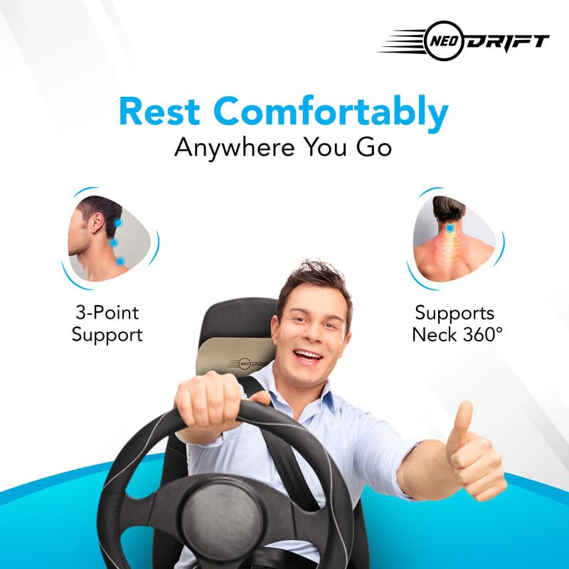 Image of Neodrift 'Curveneck' Neck Support Cushion for Neck, Head, Shoulder Pain-Relief for Car Seat, Gaming Chair, Office Chair (Set of 2) (Colour - Beige)