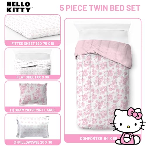 Image of Jay Franco Comforter Set Includes Sheets and Pillow Covers - Soft and Cozy Bed Set for Stylish Room Decor, Official Licensed Product, Multi - Hello Kitty, 5 Piece Twin