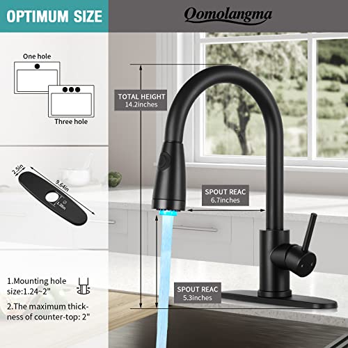 Qomolangma Matte Black Kitchen Faucet With Pull Down Sprayer, Led Single Handle Kitchen Sink Faucet With Pull Out Sprayer, Stainless Steel,Fingerprints Resistant #TOP6