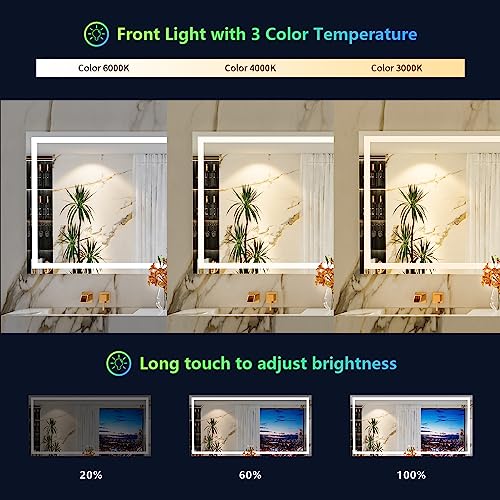 Image of 60x40 Inch RGB LED Bathroom Mirror Front Light and RGB Backlit Lighted Vanity Mirror for Bathroom Wall Mounted Dimmable Anti Fog Memory Shatter-Proof IP54 Waterproof Horizontal /Vertical
