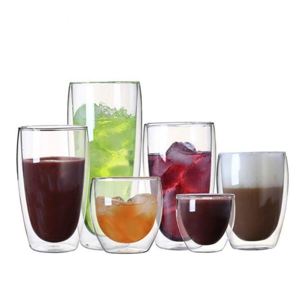 NOBRIM Taza de Cristal de Doble Pared de 80/150/250/350/450ml, Taza de Agua Resistente al Calor, Taza Transparente, Vasos para Beber para Bar, Fiesta, jarras de Cerveza