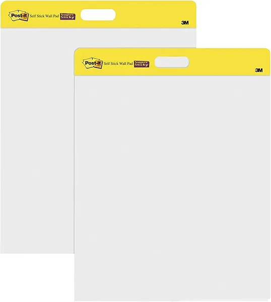 3M Post-it Easel Pad, 20 in x 23 in, White, 20 Sheets/Pad, 2 Pads/Pk, Mounts to surfaces with Command Strips included (566)