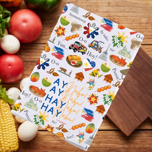 Toalla de cocina de Filipinas con mapa estampado resistente y frase tradicional 8