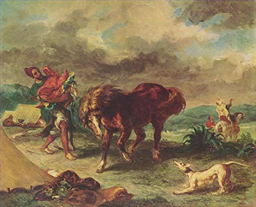 Le Marocain et son cheval Delacroix peinture huile pour salon élégant