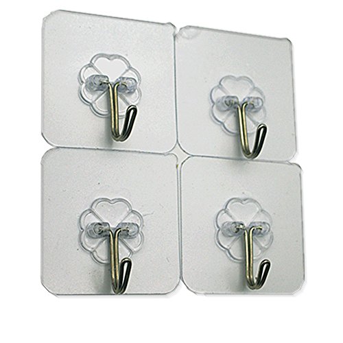 TEUMI Command Hooks Transparent Heavy Duty Command Hook Wall Mount Hanging Bathroom Kitchen Decorative (4)