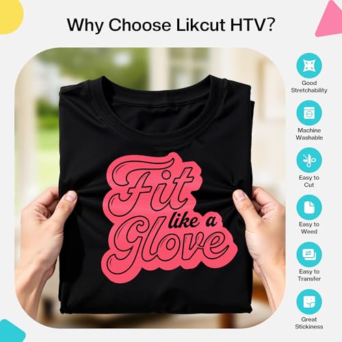 LIKCUT Neon Plotterfolie Textil, 12 Stück (30,5 cm × 25,4 cm) – Flexfolie für alle Plottermaschinen, Bügelfolie für Textilien, Iron-On-Folie zum Aufbügeln von DIY-Shirts (4 Farben)