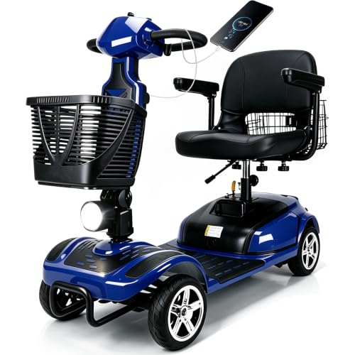 Image of Heavy Duty Wheel Mobility Scooters for Seniors & Adults, 350-400 lbs Capacity, 350W All Terrain Fast Mobility Scooter with 20A Long Range Battery and Two Baskets (05 Heavy Duty Blue)
