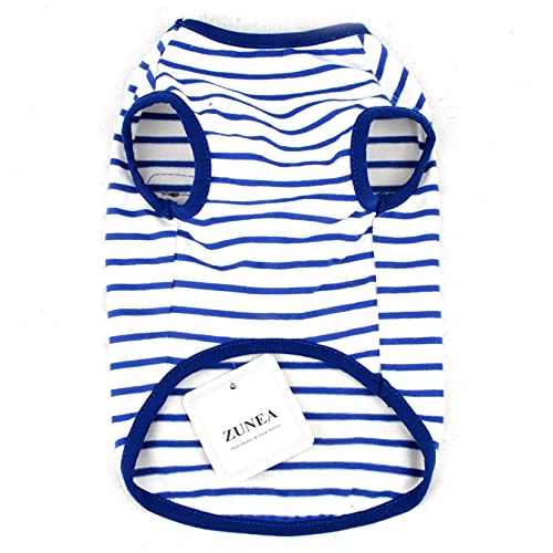 Zunea Dog Shirts for Small Dogs Summer Puppy Pet Clothes T-Shirts Soft Cotton Vest Striped Breathable Sleeveless Tank Top Pet Cats Chihuahua Basic Tee Shirt Apparel for Dogs Girls Boys Blue M - Image 4