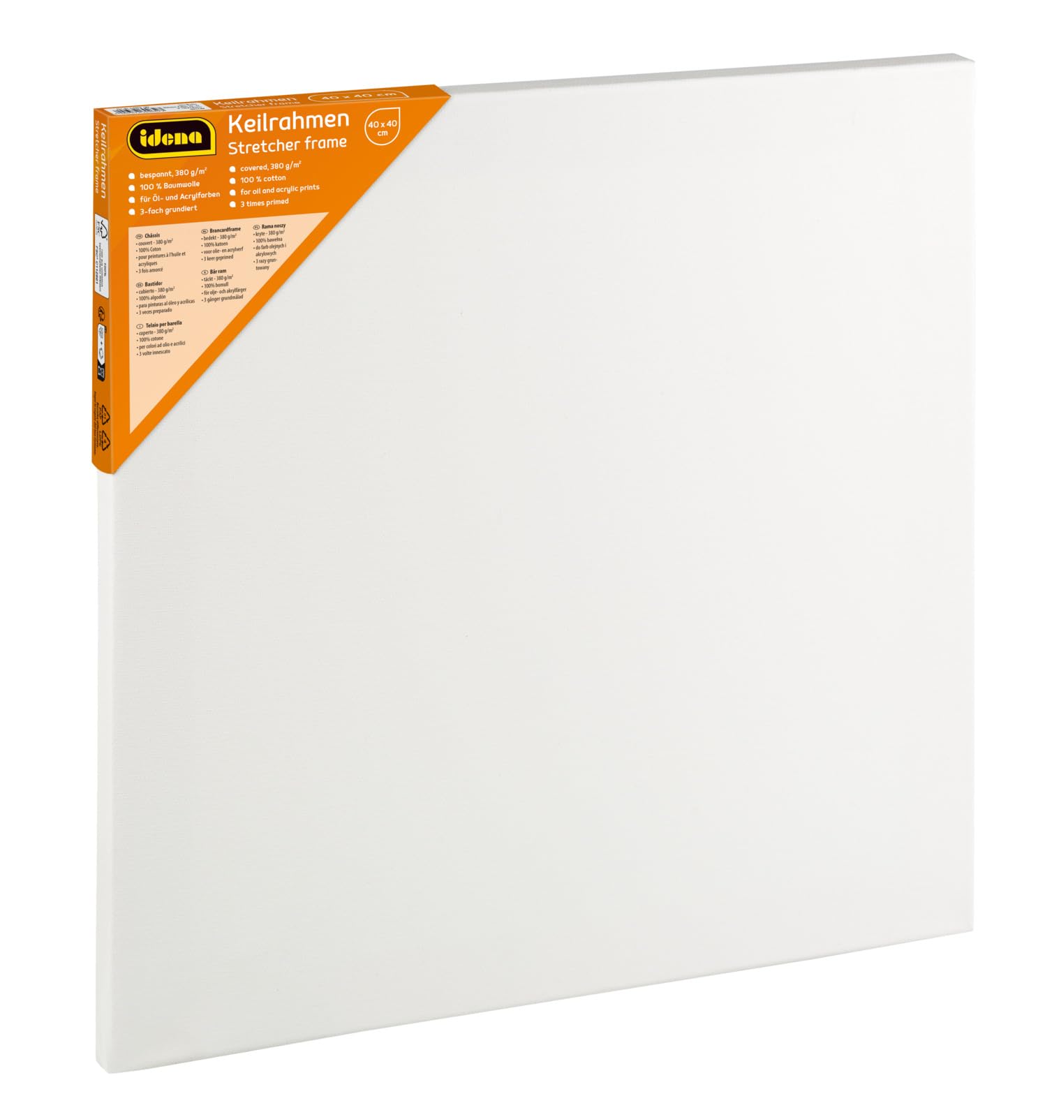 Idena 60032 Stretcher Frame with 100% Cotton Canvas 380 g/m² for Oil and Acrylic Paints 40 x 40 cm White