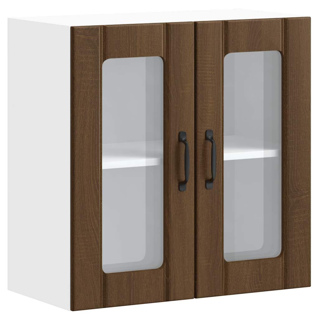 vidaXL Kitchen Wall Cabinet with Glass Door Lucca Brown Oak Engineered Wood, kitchen wall unit, cabinet for kitchen wall, kitchen cabinet on wall — image 1