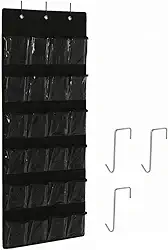 Organizador de Sapatos Suspenso de Porta Pendurável Com 24 Bolsos Sapateira Organizador de Calçados Roupas Íntimas Acessórios Produtos de Higiene Maquiagem e muito mais Versátil e Durável (Preto)