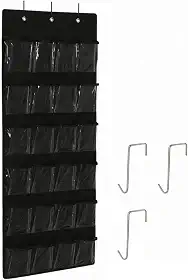 Organizador de Sapatos Suspenso de Porta Pendurável Com 24 Bolsos Sapateira Organizador de Calçados Roupas Íntimas Acessórios Produtos de Higiene Maquiagem e muito mais Versátil e Durável (Preto)