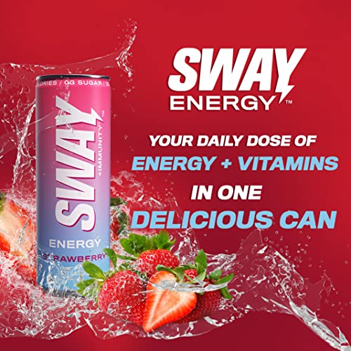 Sway Energy + Immunity Drink, Strawberry, 12 Fl Oz (12 Count), 160 Mgs Of Natural Energy, Daily Multi-Vitamin Enriched (A, B6, B12, C, D), Clean Ingredients, 0 Sugar, Low Calorie, Low Carbohydrates #TOP3