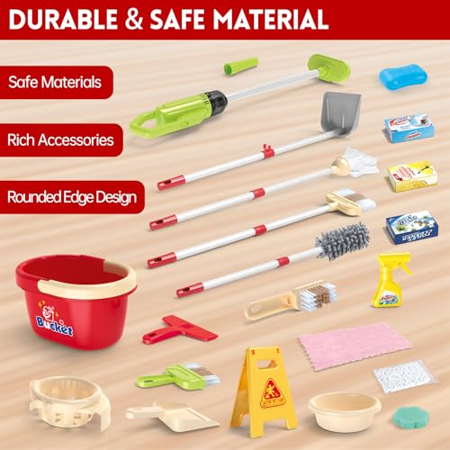 Siwuoke Kids Cleaning Toy Set, Educational Pretend Play Cart with 29 Pcs, Detachable Housekeeping Tools for Toddlers by Siwuoke - Image 7