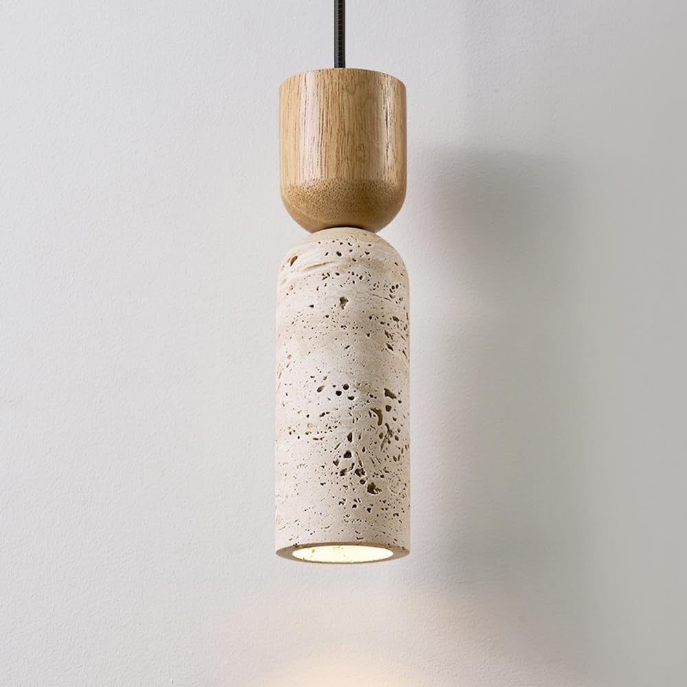 Lámpara colgante de travertino amarillo cilíndrica con diseño nórdico retro para isla de cocina