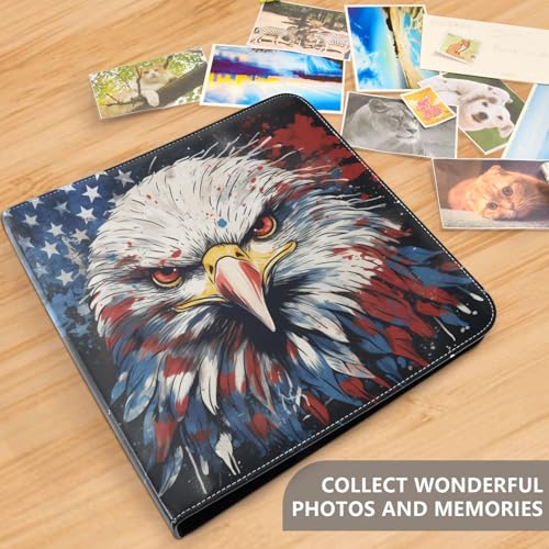 Álbum de fotos grande JIPONI Eagle con estrella patriótica, álbumes DIY de cuero para fotos de 4x6, 5x7 y 6x8 pulgadas, libro de recuerdos autoadhesivo para bodas, bebés y familia miniatura 6