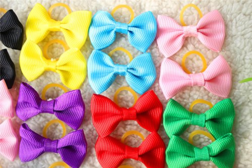 Yagopet 20pcs New Dog Hair Bows Topknot Solid Small Bowknot with Rubber Bands Pet Grooming Products Mix Pure Colors Pet… - Image 7