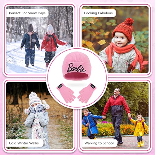 Barbie Girls Bobble Hat and Gloves Set, Original Accessories, Girl Gifts for Winter4