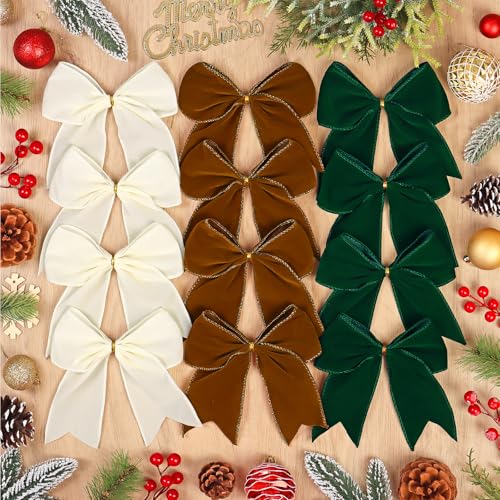 DEMIUKO 12 lazos de cinta de terciopelo con ataduras giratorias para decoración de árbol de Navidad, lazos para envolver regalos de Navidad para manualidades DIY, costura, boda, fiesta, vacaciones