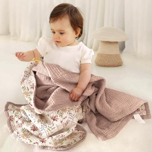 Image of lulumoon Muslin Baby Blanket for Girls: Soft Lightweight Toddler Blanket