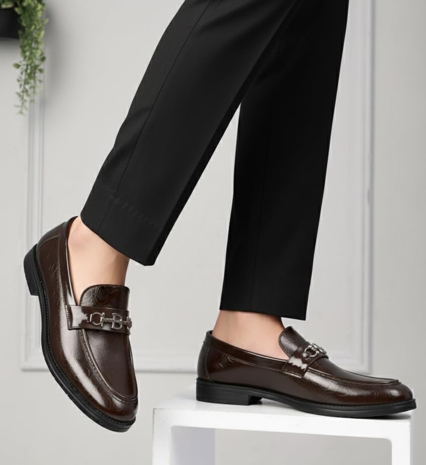 Image of Inklenzo Men's Loafer Black Faux Leather Wedding Slip-On Block Heel Fashion Casual Shoes