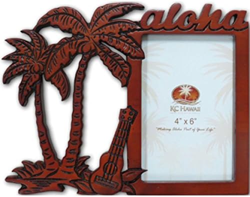 Hawaiian Ukulele Palm Trees Tropical Carved 4" x 6" Vertical Wood Picture Frame