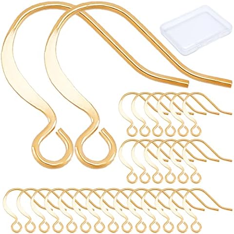 CREATCABIN 18K Vergoldete Ohrringhaken 1 Box 200 Stück Spule Und Kugel Baumeln Ohrhaken Angelhaken Messing Flache Ohrringherstellung Kit Zubehör Cover