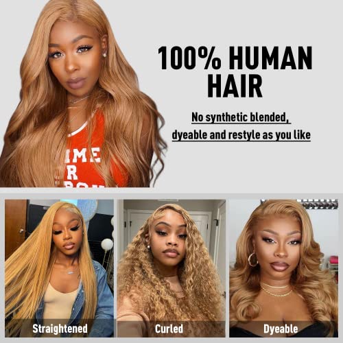 Facmood 13X4 Honey Blonde Lace Front Wigs Human Hair Body Wave For Black Women, Hd Transparent Lace Strawberry Blonde Wigs, 22 Inch Honey Blonde Wig, 180 Density Pre Plucked With Baby Hair #TOP1
