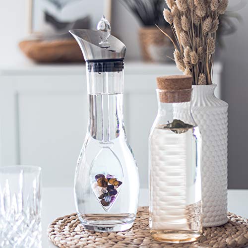 Vitajuwel Era 5 Elements | Crystal Water Decanter With Amethyst, Rose Quartz, Chalcedony, Petrified Wood & Ocean Agate Black #TOP4
