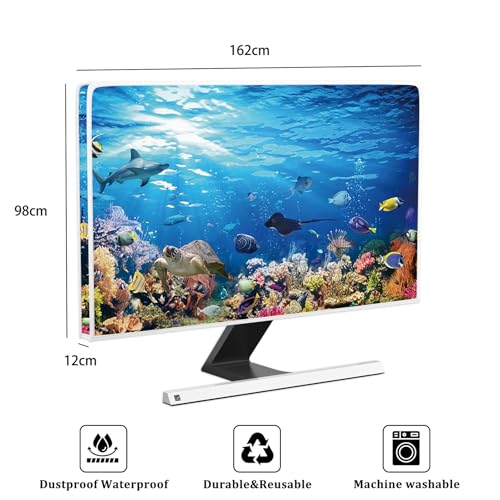 Image of Underwater Waterproof Screen TV Cover 70 Inch Ocean Undersea Life Tropical Fish Turtle Coral Design Television Covers Dust-Proof Anti-Scratch Protective Cover for LED LCD OLED TVs