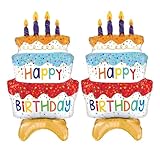2pcs 39' Happy Birthday Cake Foil Balloons, Giant Self-Standing Three Layer Birthday Balloons for Girls Boys Kids Baby Shower Birthday Party Supplies