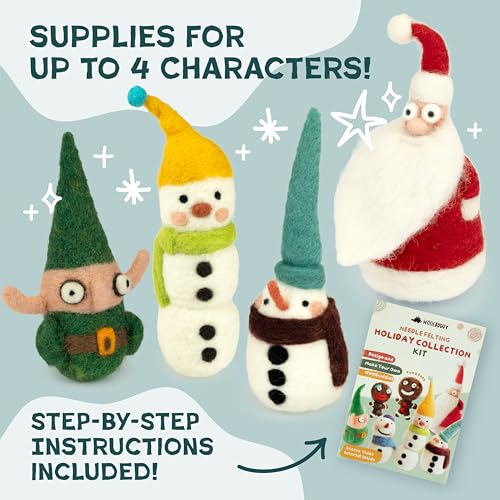 Image of Woolbuddy Needle Felting Kit for Beginners & Adults - Christmas Holiday DIY Felting Kit with Wool Roving, Felting Needles, Pad & Instructions - Felting Kits for Adults Christmas Crafts & Gifts