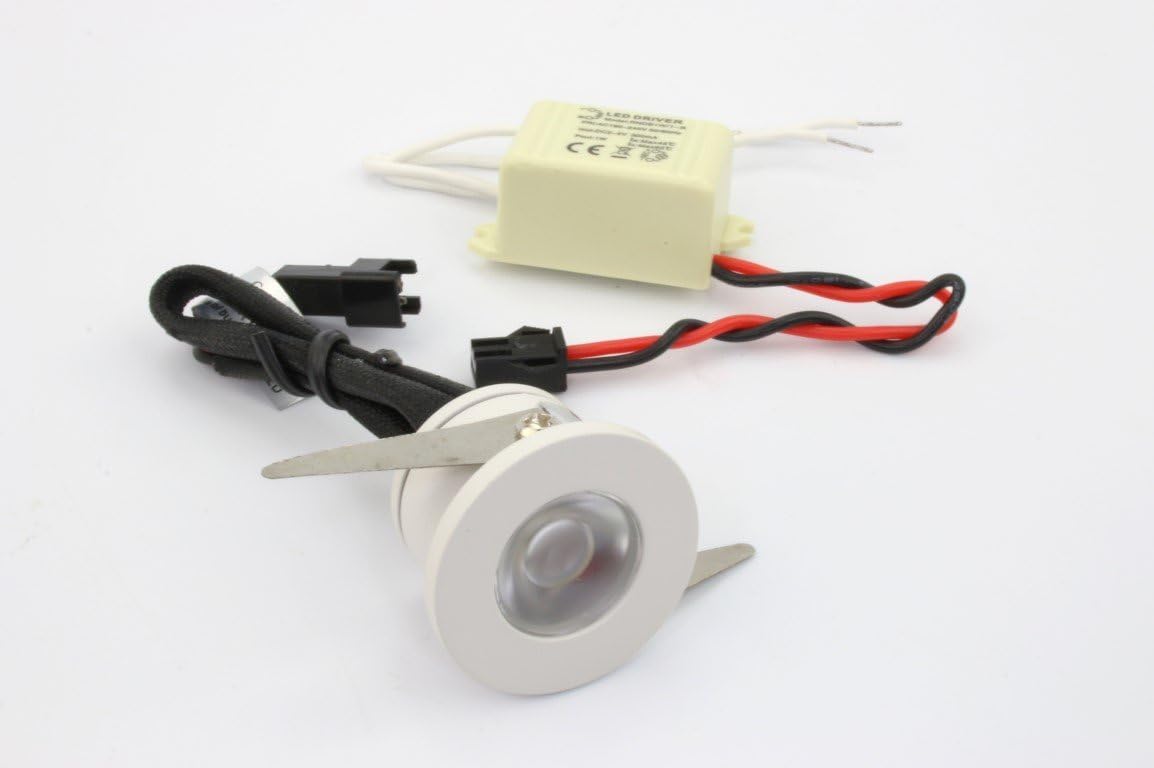 Micro Mini Down Light LED Fixture (110-240VAC) - 1.25" Diameter - 1 Watt Cool White LED Down Light for Home, Cabinet, Task Lighting