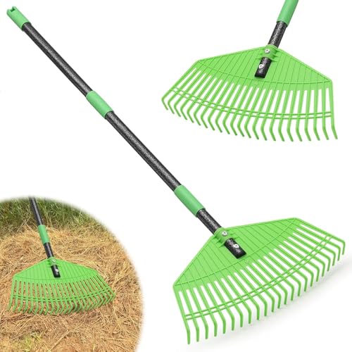 Garden Leaf Rake 110 cm Plastic Leaf Rake for Lawn 42 cm Wide Unbreakable Nylon Head No Harm to Lawn Grass Yard Raking Tools for Leaves Thatch Debris Pine Needle Cleanup Lightweight