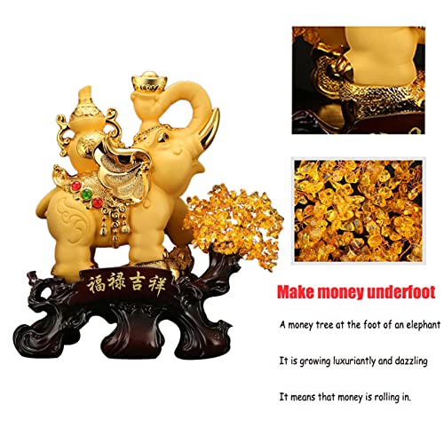 Statua portafortuna a forma di elefante Feng Shui, statuetta in resina dorata per la decorazione di casa e ufficio, attira ricchezza e buona fortuna per prosperità e successo