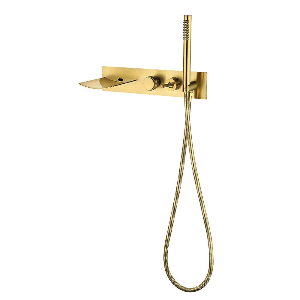 BHGFYXBS Waterfall Bathtub Faucet With Cold And Hot Water Brass Concealed Mounted Bathtub Faucet Set Multifunctional Shower Mixer Taps With Handheld Shower,Gold,Gold