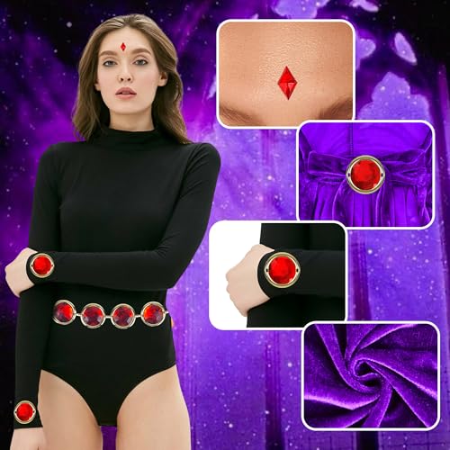Image of Purple Cape with Red Gem Waist Belt, Purple Cloak with Hood Anime Cosplay Halloween Costume Accessories for Women