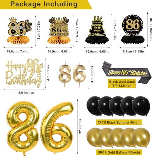 Image of 86th Birthday Decorations for Men, Black Gold 86th Party Decorations
