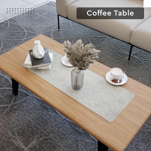 Image of Encasa XO Leather Dining Table Runner | Water & Heat Resistant Double-Layer Runners | Wipeable & Durable Table Runner for Centre Table | 30x85 cm - Grey & Blue