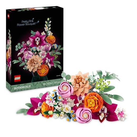LEGO Botanicals Pretty Pink Flower Bouquet Set for Adults - Floral Home Decor Building Kit with Artificial Roses, Daisies, Cornflowers and Elderflowers - Nature Gifts for Women and Men - 10342